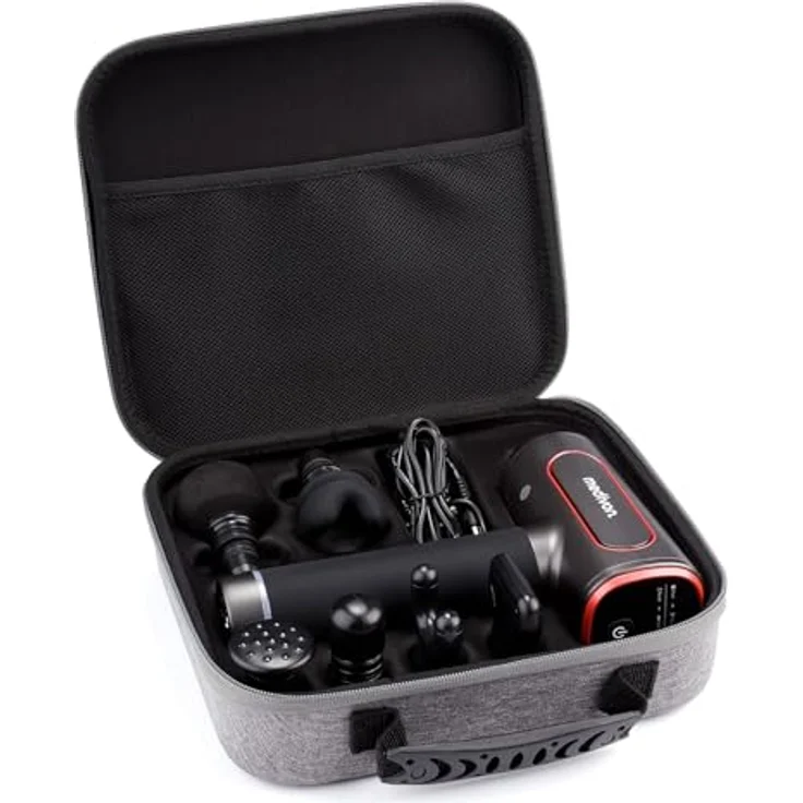 Medivon Gun PRO tragbare Massagepistole 6 Massageköpfe leiser Motor Tiefenmassage für Rücken, Nacken, Bein und Arm Muskeln Tragetasche - schwarz – Bild 2