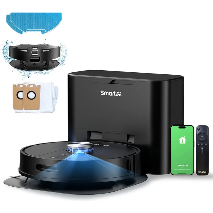 SMARTAI Nass-Trocken-Saugroboter SmartAI S8 PRO, 46,00 W, beutellos, 2 in 1, LiDAR Navigation, Schwarz