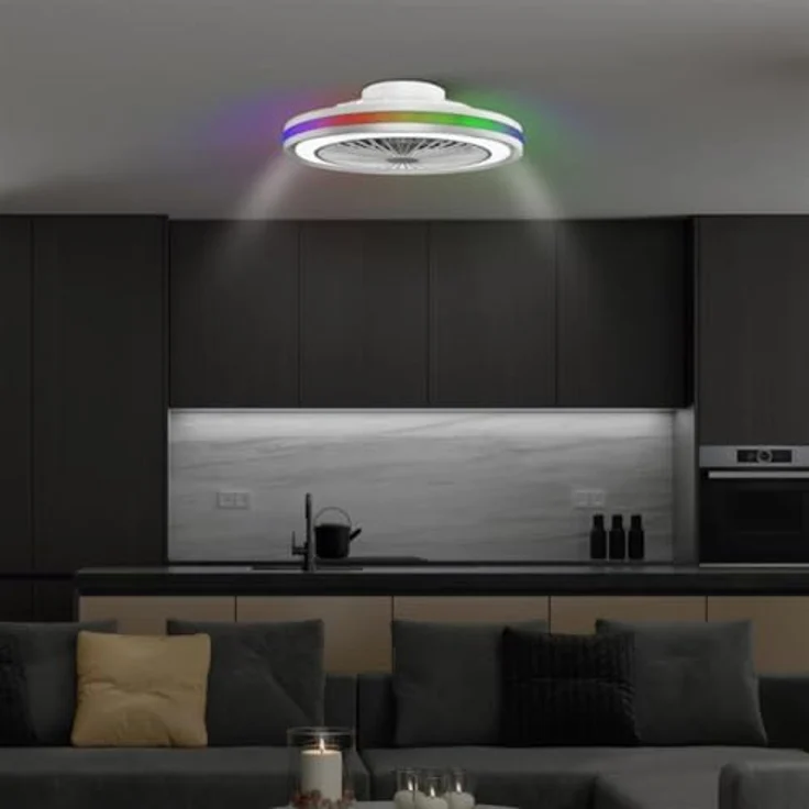 MeLiTec DV06-1, Deckenleuchte mit Ventilator, dimmbar, RGB-Lauflicht, natürlicher Wind, Timer und Nachtlicht, Fernbedienung, weiß – Bild 2