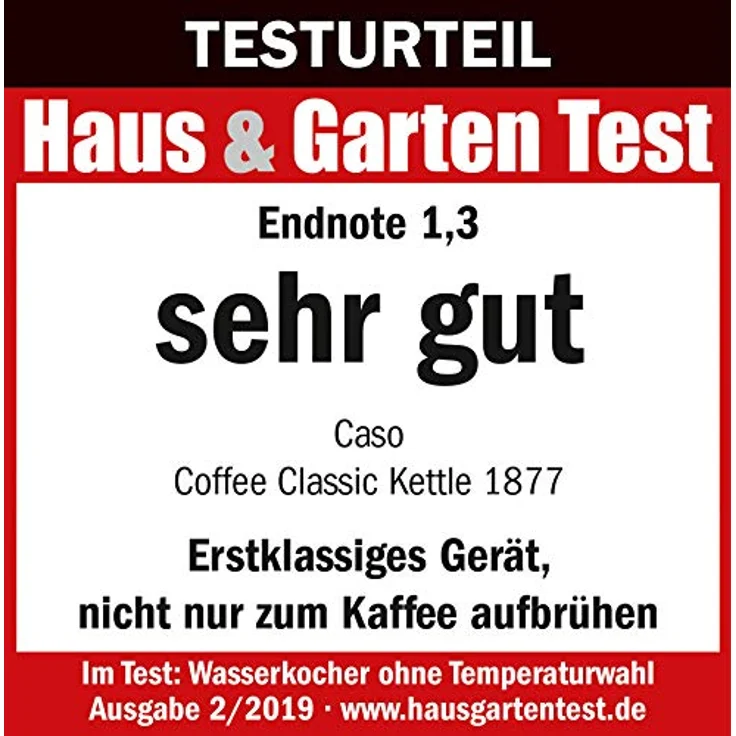 Caso 1877 Coffee Classic Kettle-Elektrischer Edelstahl-Innenraum, Hochwertiges matt schwarzes De Wasserkocher 18-8, 600 milliliters – Bild 3