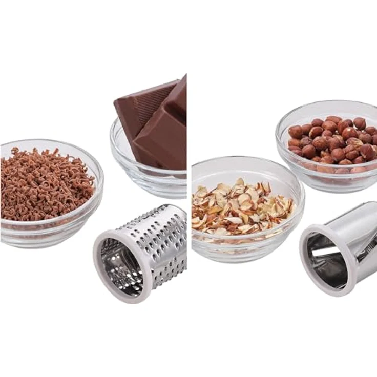 Leifheit Trommelreibe mit 3 auswechselbaren Klingen zum Raspeln und Schneiden, Gemüsereibe, Nussmühle, feines und grobes Mahlen, rutschsichere Parmesanreibe mit Kurbel, Reibemaschine, Mandelmühle – Bild 5