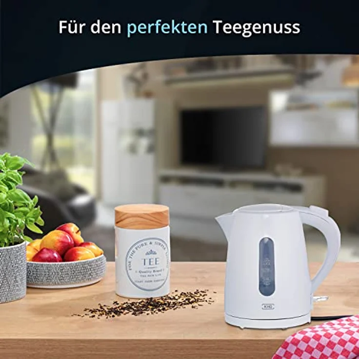 KHG Wasserkocher WK-100W, Kunststoff weiß, 1 Liter, abwaschbarer Kalkfilter, Wasserstandsanzeige, Trockengehschutz, 2200 Watt – Bild 2
