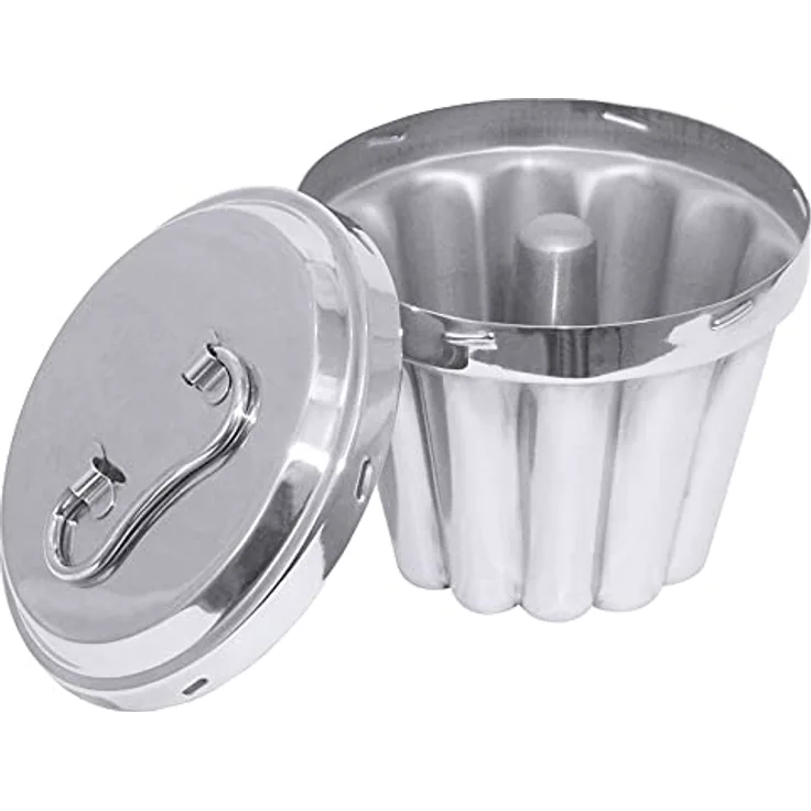 Contacto Edelstahl Puddingform mit Rohr 14 cm, glänzend poliert, schwere Qualität, inkl. Deckel