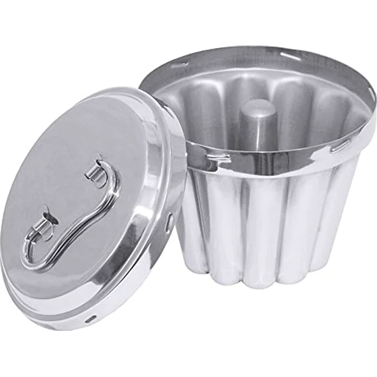 Contacto Edelstahl Puddingform mit Rohr 14 cm, glänzend poliert, schwere Qualität, inkl. Deckel