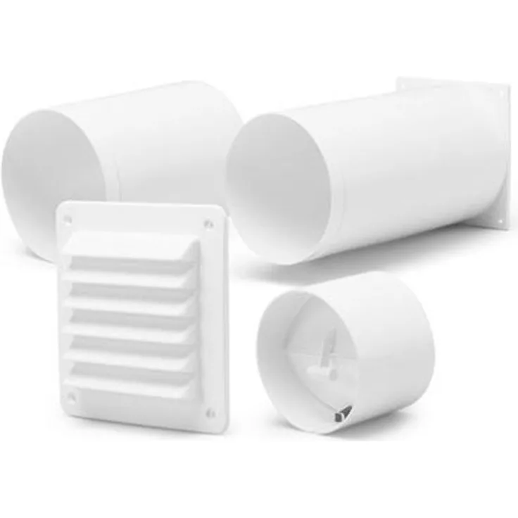 Fresh Through Wall Kit YVG D100, Komplettset für Außenwände mit Rückstauklappe und Außenrillengitter, für Ø98-100mm Ventilatoren
