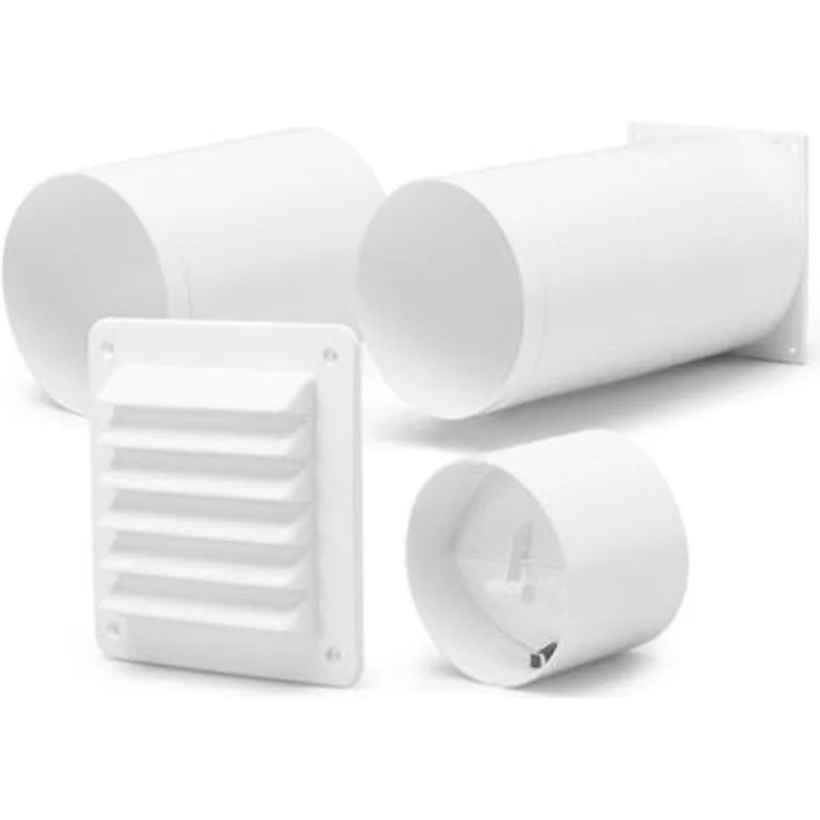 Fresh Through Wall Kit YVG D100, Komplettset für Außenwände mit Rückstauklappe und Außenrillengitter, für Ø98-100mm Ventilatoren