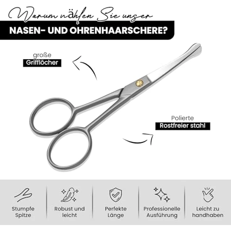 Excellent Bartschere mit Mikroverzahnung, gerade Form aus rostfreiem Edelstahl, auch für Nasen- und Ohrhaare, Made in Italien – Bild 5