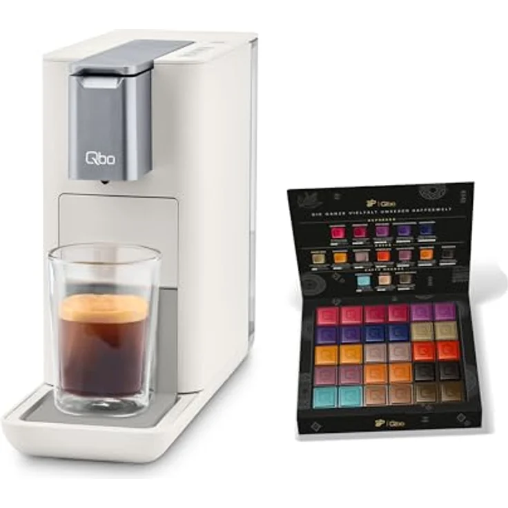 Tchibo Qbo „ESSENTIAL“ Premium Kapselmaschine inkl. 30 Qbo Kapseln für Espresso, Caffè und Caffè Grande, kompaktes Design, Bright Sand – Bild 1