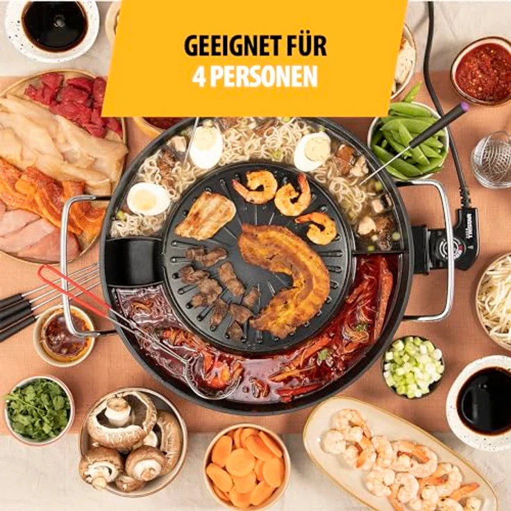 Tristar Tischgrill, 1800 W, 2in1 Fondue Hot Pot 3L, Koreanische Party-Pfanne Elektro Shabu Shabu, Antihaftbeschichtung, Schwarz – Bild 2