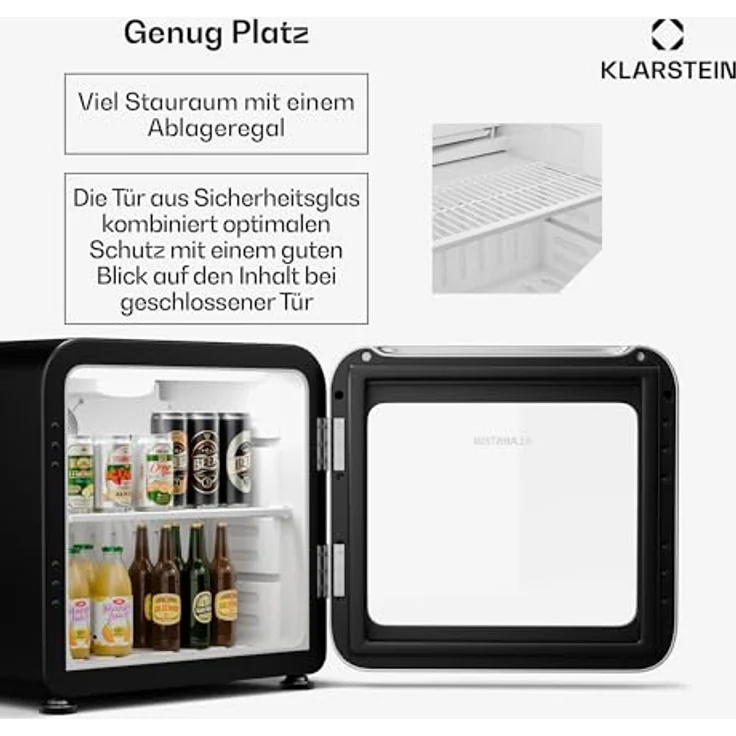 Klarstein Audrey Evo Getränkekühlschrank, 46 Liter Fassungsvermögen, Temperatur einstellbar von 0-10°C, Retro-Design, 49.5 cm hoch, umkehrbare Tür – Bild 5