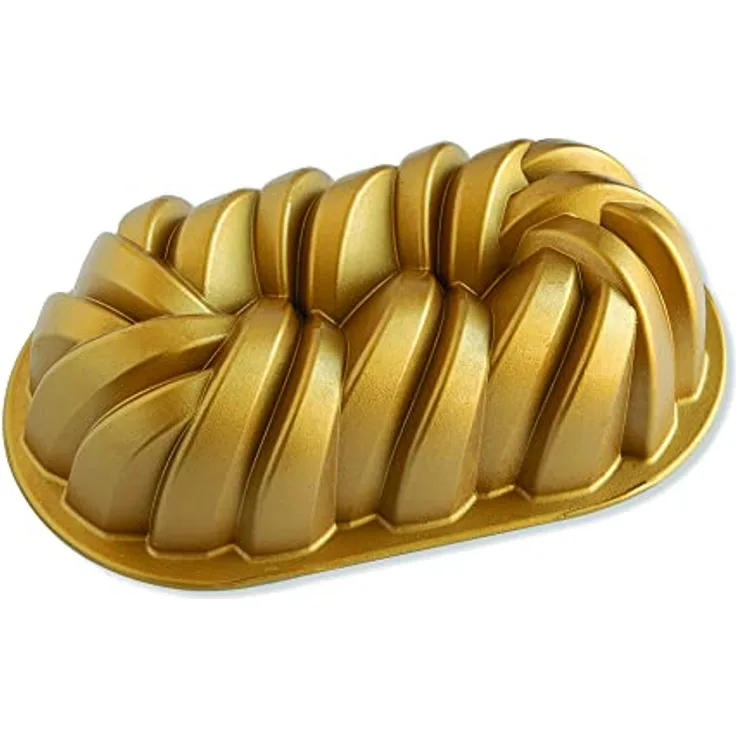 Nordic Ware Geflochtene Kastenform Original Aluguss Gugelhupfform Gugelhupfform mit geflochtenem Muster, Kuchenform hergestellt in den USA, Farbe: Gold
