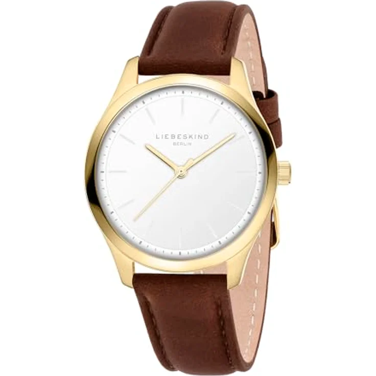 LIEBESKIND Quarzuhr 33 mm, Damen Armbanduhr mit gold teilmattiertem Edelstahlgehäuse und hochwertigem Lederarmband, wasserdicht bis 5 ATM – Bild 2