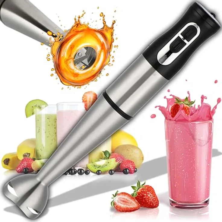 Retoo Stabmixer 1200W Turbo, Pürierstab mit stufenloser Geschwindigkeitsregelung, kompakt, Silber