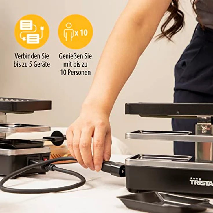 Tristar RA-2742 Raclette-Grill, für 4 Personen, 2 x 400 W, 23,8 x 10,4 cm, inkl. 4 Raclettepfännchen, schwarz – Bild 4
