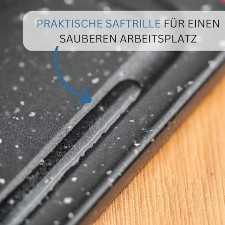 Westmark Kunststoff-Schneidbrett, 37 x 25,5 x 1,4 cm, Mit Saftrille, Granitoptik, Anthrazit-Rot, 6216224G – Bild 3