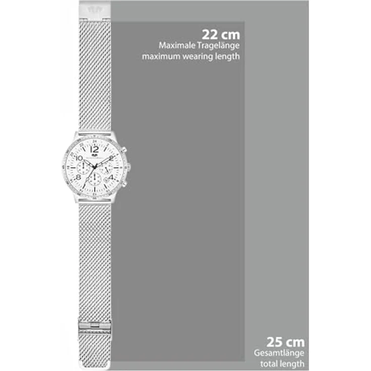 Rhodenwald & Söhne Herren Uhr 10010444, Analog Chronograph mit Quarzwerk und Edelstahl Armband, weißes Zifferblatt, wasserdicht 5 ATM, Durchmesser 43,8 mm – Bild 2