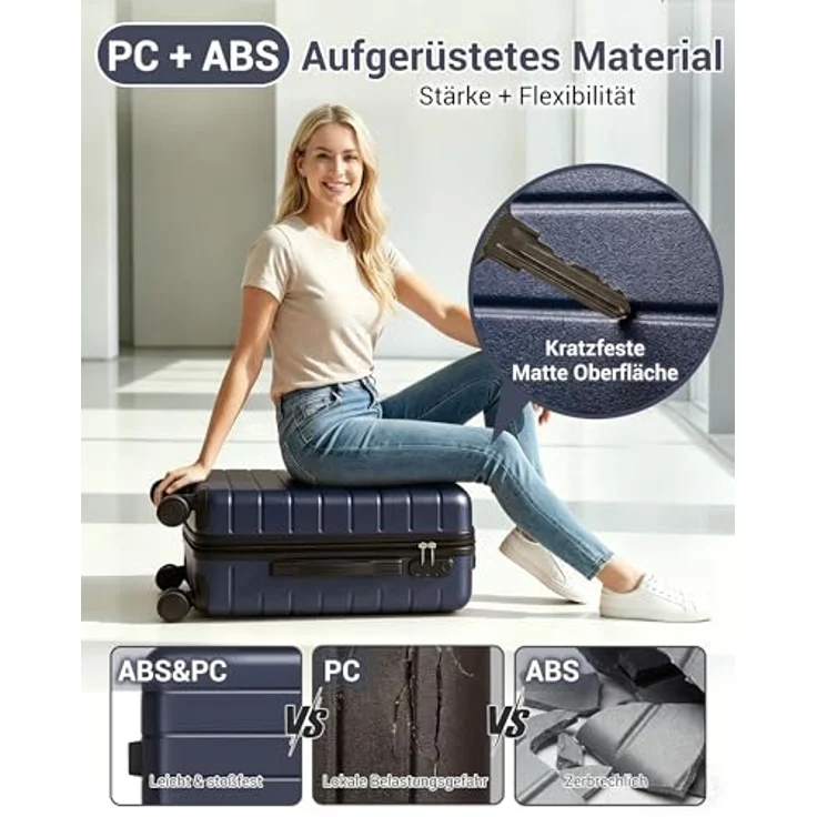Shavont Handgepäck Koffer 55x40x20 cm, Ryanair Kabinentrolley mit 4 leisen Rollen, 34.75 L Volumen, ABS+PC Hartschale – Bild 3