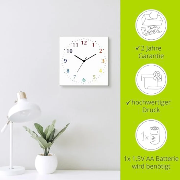 ARTLAND Wanduhr ohne Tickgeräusche Alu Funkuhr 30x30 cm Quadratisch Lautlos 12 Ziffern Farbig Schlichtes Design Weiß S7KI – Bild 3