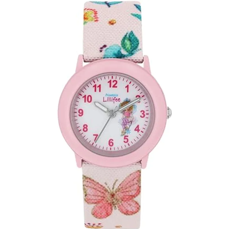 Prinzessin Lillifee Quarzuhr 2037727, bunte Armbanduhr für Mädchen, mit verstellbarem Textilarmband und kratzfestem Mineralglas, Geschenkidee zum Geburtstag oder Schulanfang