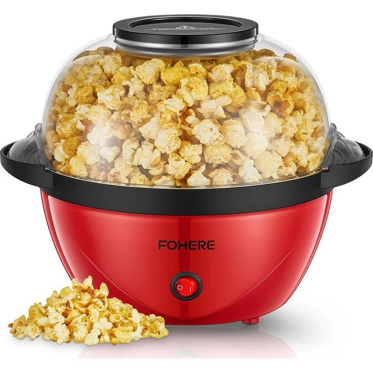FOHERE Popcornmaschine 3.5L, 450W Elektrische Rührmaschine mit 2 Messbechern, rot
