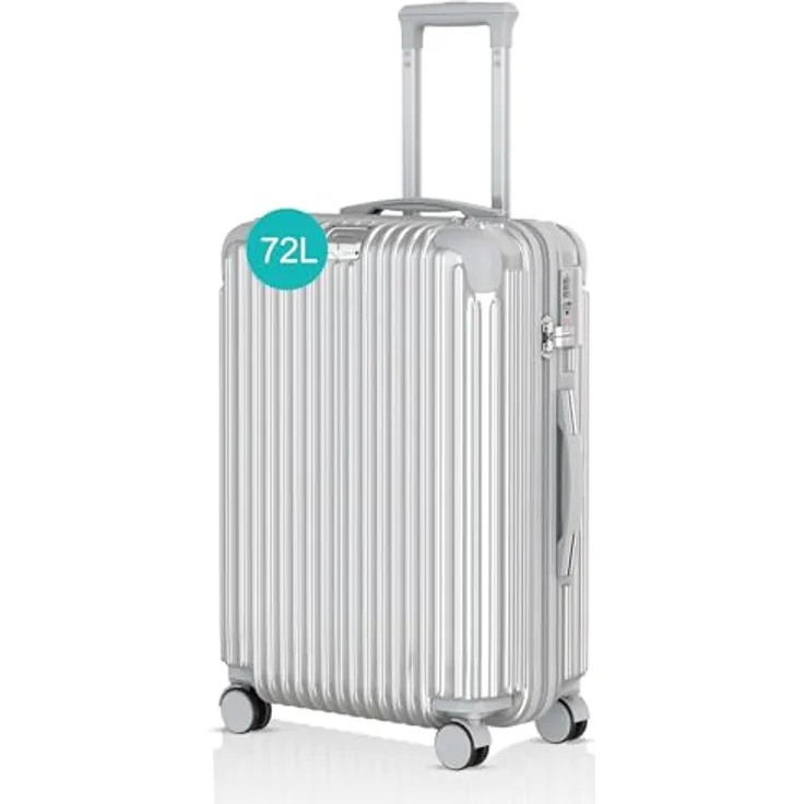 Voyagoux Koffer - 72L Rollkoffer mittelgroß mit TSA-Schloss, Hartschale aus ABS, 4x 360° Rollen, silber, 68x48x27cm