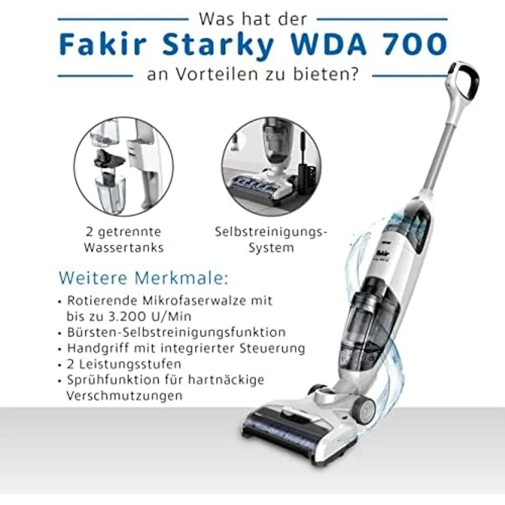 Fakir Starky WDA 700 Wet & Dry Wet&Dry, Akkusauger mit Wischfunktion, Weiß, 120 W – Bild 3