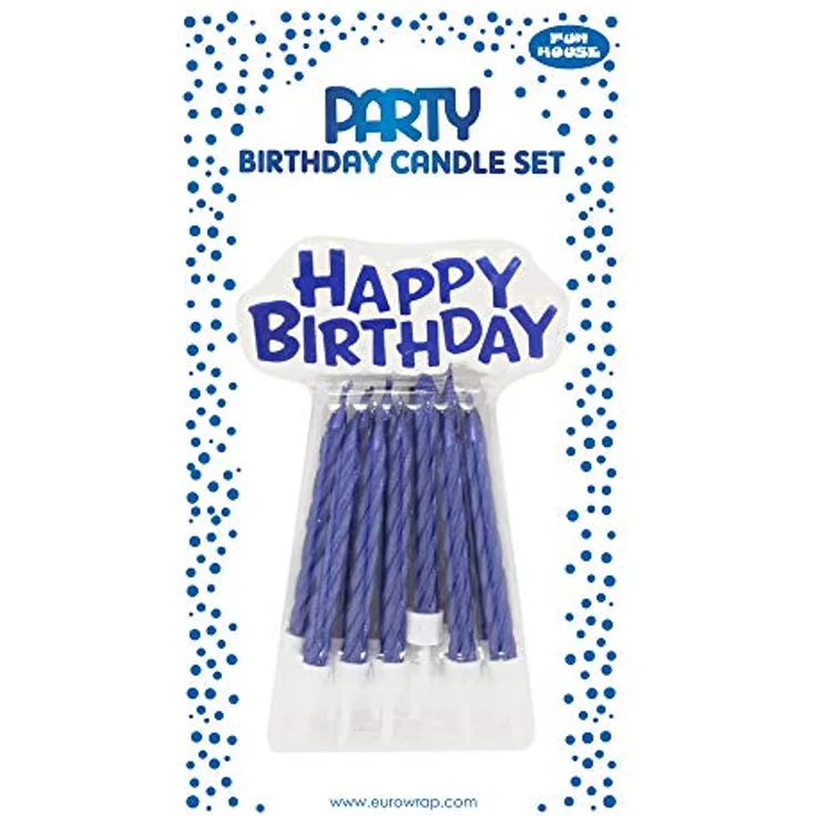 Clairefontaine 26571-BC - Set mit 12 Kerzen + 12 Kerzenhalter + Deko ''Happy Birthday'', Blau, 1 Set