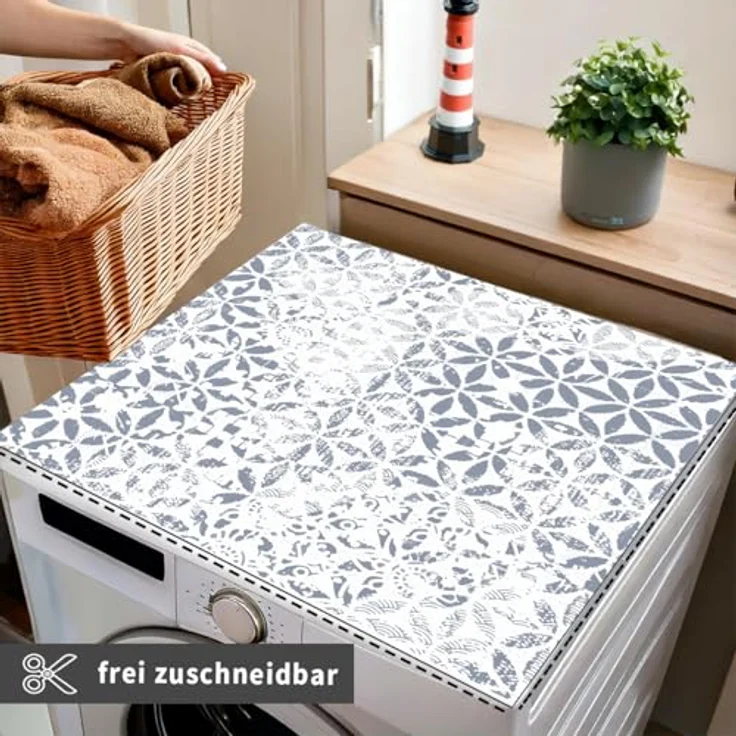 matches21 HOME & HOBBY Tabletop rutschfeste Waschmaschinenauflagen 2er Set, blau grau, 60 cm, zuschneidbare Textil Finish Gummi-Matte als Waschmaschinen-Abdeckung – Bild 3