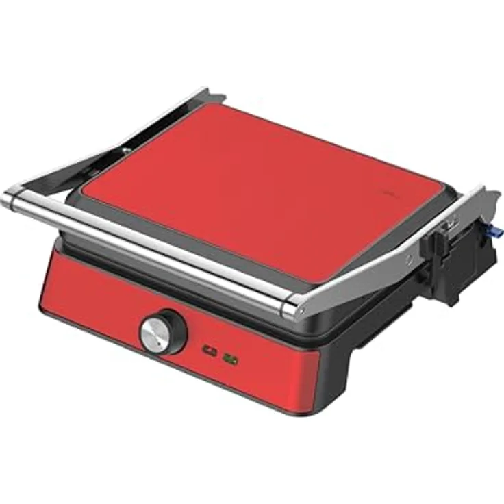 Westinghouse Retro-Kontaktgrill 29 x 24 cm 180° 2200W - Toaster - Einstellbare Temperaturregelung - Panini-Grill - Toaster-Eisen - Rot