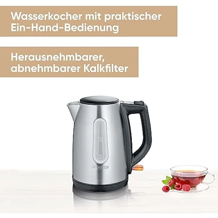 SEVERIN WK 3469 Wasserkocher (ca. 2.200 W, 1 L) edelstahl-schwarz – Bild 2