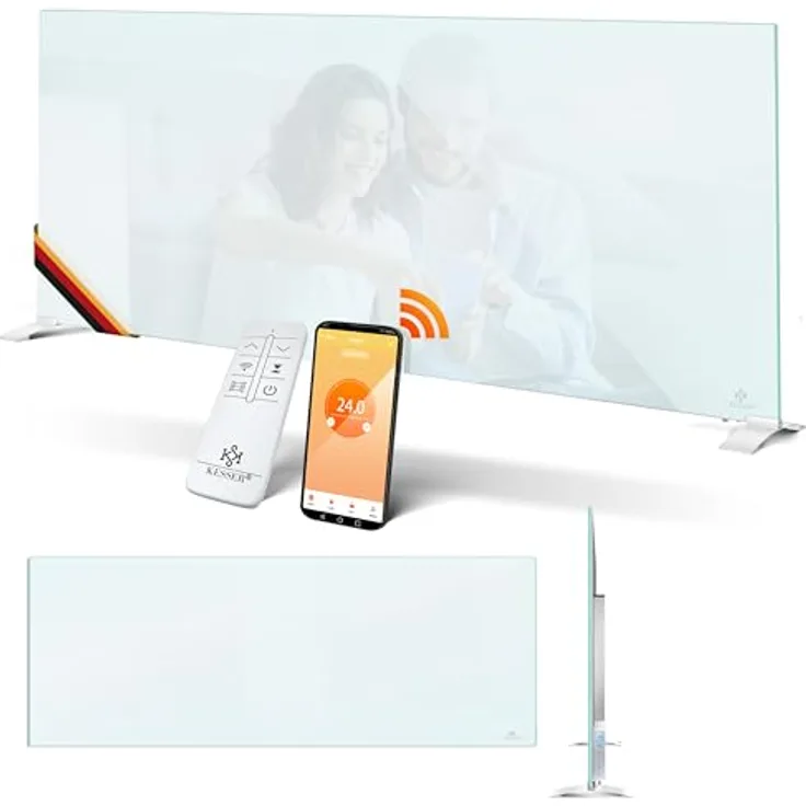 KESSER® Infrarotheizung 600W Glaskonvektor Glasheizung Energiesparend 2in1 Standgerät & Wandmontage Elektroheizung mit Erkennung Offener Fenster + Fernbedienung & App-Steuerung Thermostat Heizpaneel, Weiß