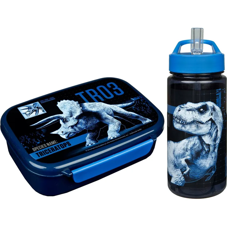 Scooli Lunchbox Brotdose & Trinkflasche Set, Jurassic World, Kunststoff, mit herausnehmbarem Einsatz und integriertem Strohhalm, 500 ml