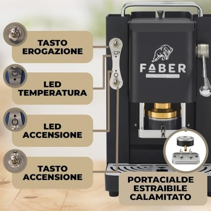 Faber Coffee Machines Pro Deluxe 3.0 Chrom, Kaffeepadmaschine für 44mm ESE Pads, hygienischer Wassertank aus Glas, magnetisch abnehmbare Brühgruppe und Auslauf – Bild 3