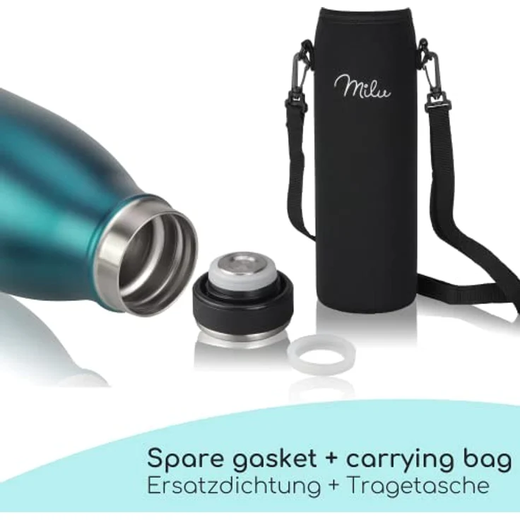 Milu Thermoflasche 350ml 500ml 750ml 1L 1,5L Isolierte Edelstahl Trinkflasche Thermoskanne Auslaufsichere Isolierflasche doppelwandig für heiße und kalte Getränke, Kohlensäure geeignet (Grün, 1L) – Bild 3