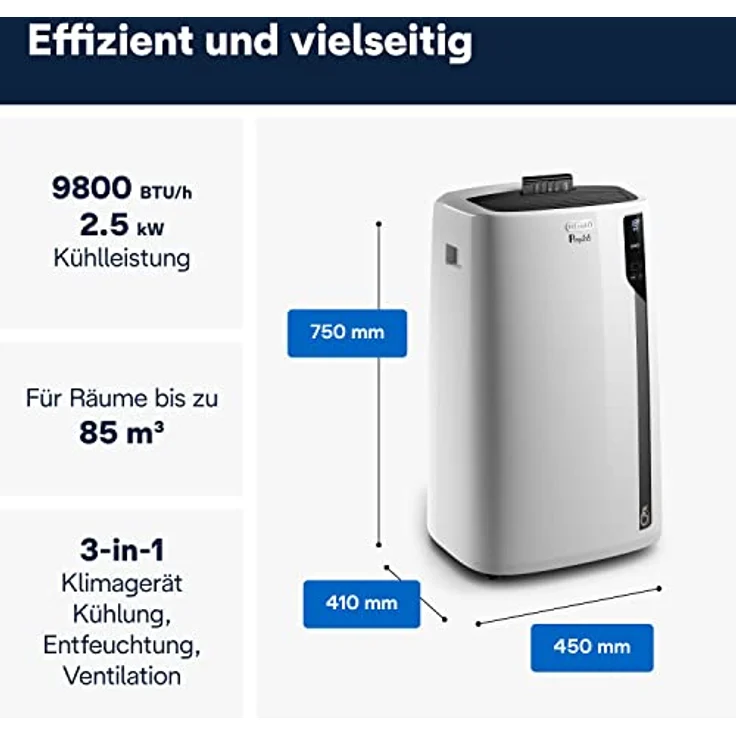 De'Longhi Pac EL92 Silent Mobiles Klimagerät, Kunststoff, Weiß und Schwarz – Bild 3