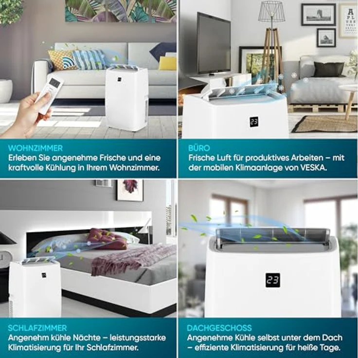 VESKA Mobile Klimaanlage FDP35-3033ZPWR5, 12000 BTU/h (3,5 kW) 4in1 mit WiFi/App, Fernbedienung, 24h-Timer, Luftentfeuchter – Bild 6