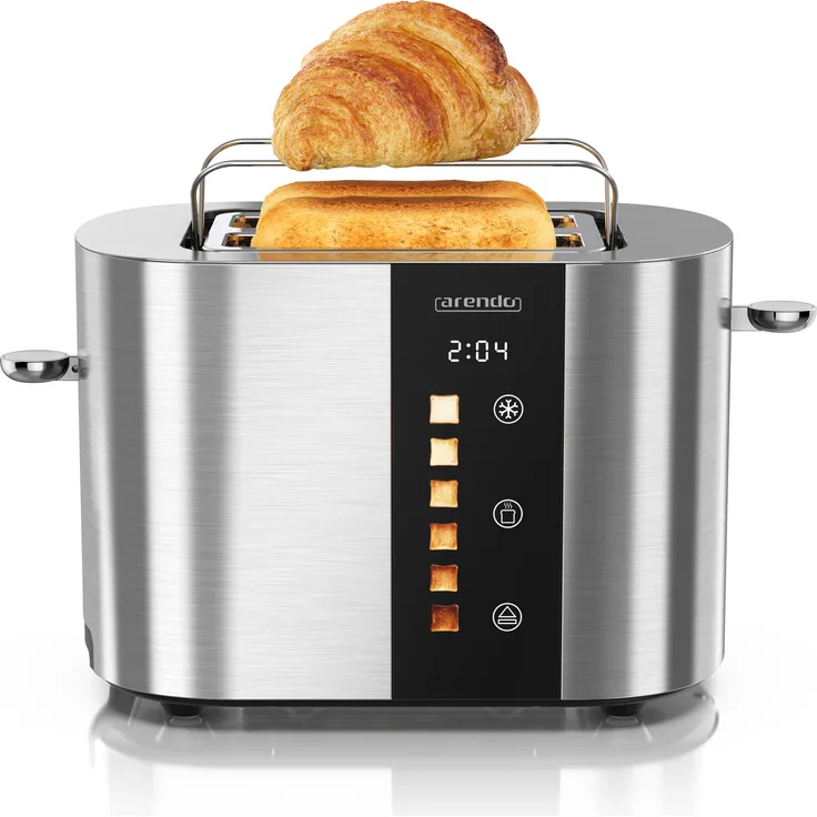 Arendo Toaster LEVEL TOUCH, 2 Scheiben, Edelstahl, 800W, Display mit Restzeitanzeige, Defrost Funktion, Touch Display, silber