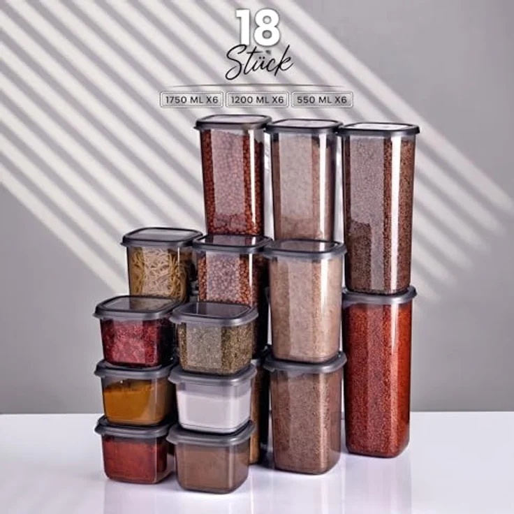 Jungengel Vorratsdosen Set 18-teilig, stapelbar mit 3 Größen (1750ml, 1200ml, 550ml), transparent – Bild 2