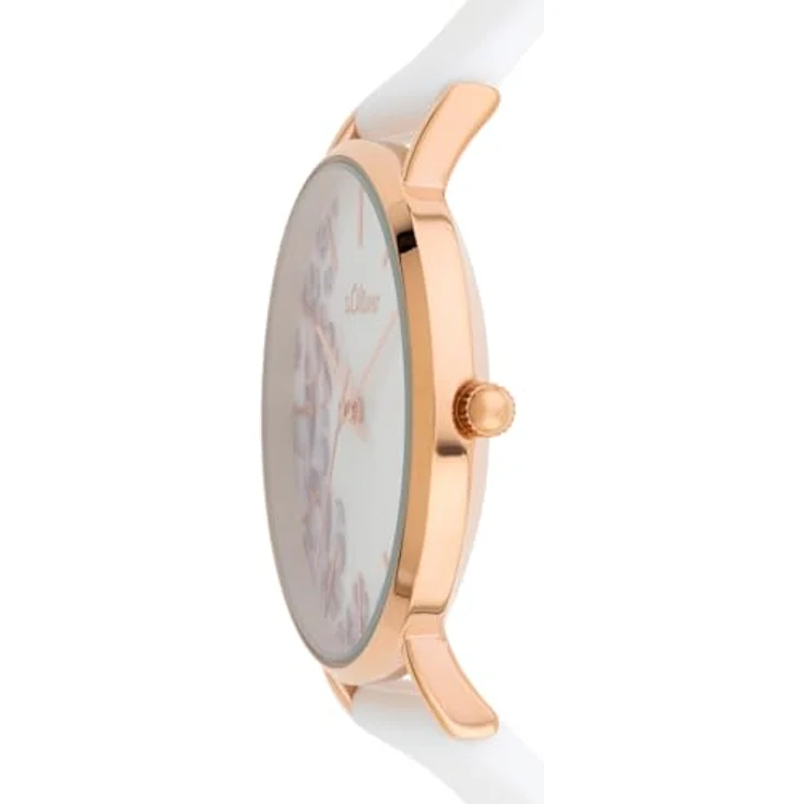 s.Oliver Damen Analog Quarz Armbanduhr SO-3706-PQ, roségoldfarbenes Metallgehäuse, weißes Silikonarmband, Blumen-Zifferblatt, 36 mm, 3 ATM wasserdicht – Bild 3