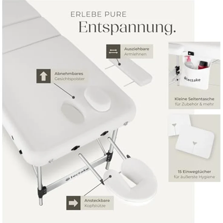 tectake Massageliege 3 Zonen Massageliege (Set, 1-St., mit Tragetasche), Breite 78 cm, Polsterung 5 cm, Aluminiumgestell, höhenverstellbar, Mobil, Blau – Bild 3