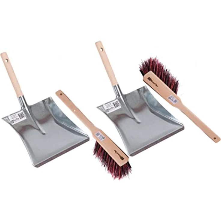 BawiTec Qualitäts Kehrgarnitur Set, Handfeger und Kehrschaufel mit Holzgriff, stabile Ausführung, ArengaMix Borsten, 2x Kehrset – Bild 2
