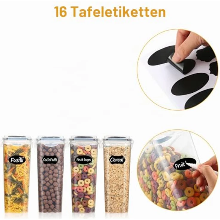 YASHE Vorratsbehälter YH-308-2PCS, 2 x 3,7 L, luftdicht mit transparentem PP, inklusive 16 Etiketten und Kreidemarker – Bild 6