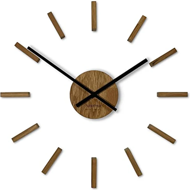 3D Wanduhren DIY Holz Eiche große Wanduhr 50-75CM 3D Wanduhr Modern Design EKO Wanduhren Wandtattoo Dekoration Uhren für Büro Wohnzimmer Schlafzimmer Dekoartikel Quarzuhr (HolzSimple, schwarze Zeiger) – Bild 2
