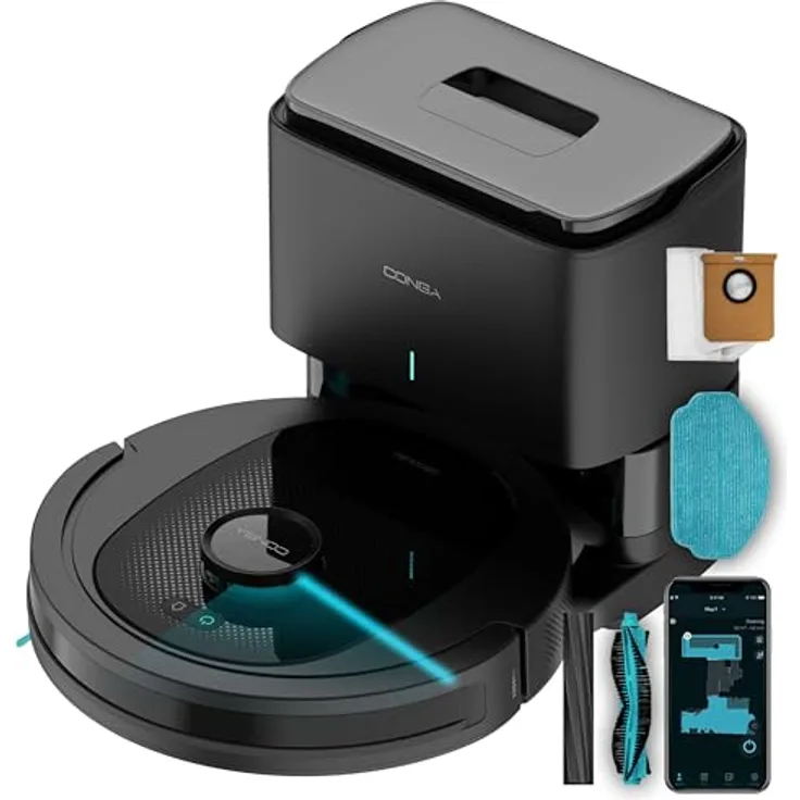 Cecotec Saugroboter Conga 8490 Ultimate Ultra Power Home, Lasernavigation, App-Steuerung, 2,5 L Staubautomatikentleerung, 7000 Pa, bis zu 170 Minuten Akkulaufzeit, Silikon-Hauptbürste für Haustiere