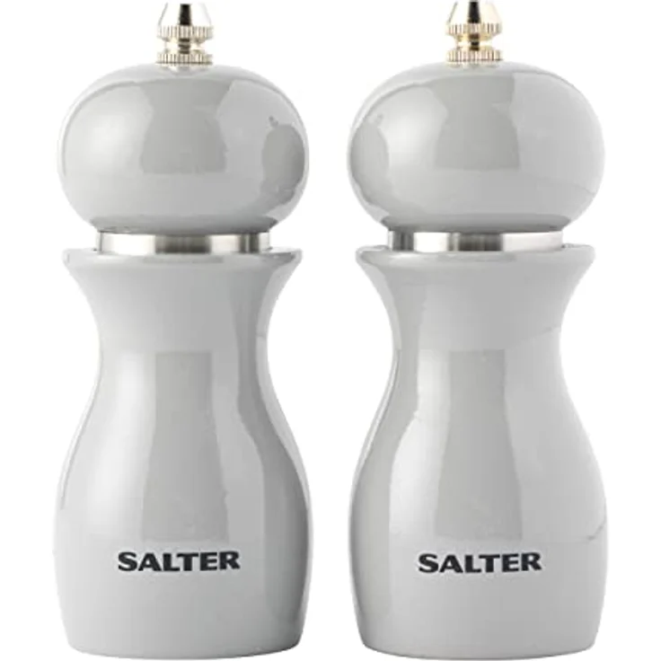 Salter 7613 GYXR Salz & Pfeffermühle Set - Küchenmühleset, Küche salzmühle, einstellbar Hartkeramik Schleifmechanismus, feines bis grobes Mahlen, Gewürzmühlen, 26g Salz/13g Pfeffer, glänzend Grau – Bild 1