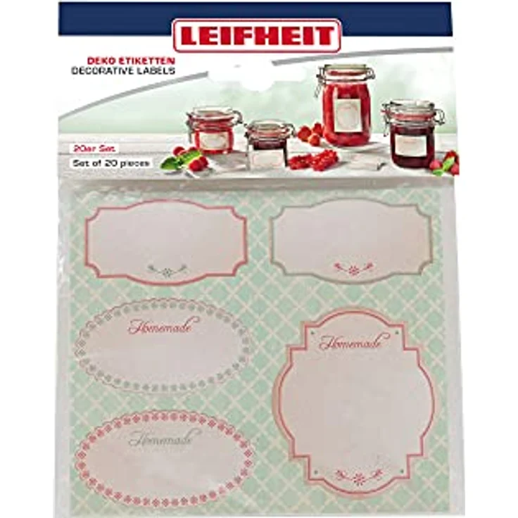 Leifheit Deko Etiketten Pastell, 20 selbstklebende Etiketten in 2 verschiedenen Formaten für große und kleine Gläser, zum Beschriften, dekorative Aufkleber für Selbstgemachtes und Eingemachtes – Bild 2