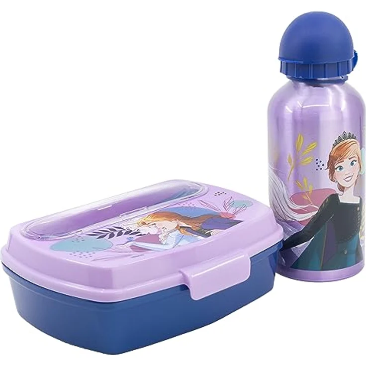 Disney Frozen Trust The Journey Lunchbox 4er Set, 4-teilig mit Aluminiumflasche und großer Snackbox für Kinder, Geschenkbox – Bild 1