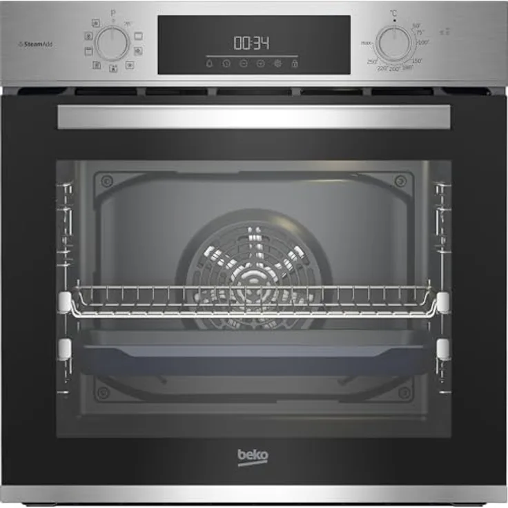 Beko BBIS12301XE b300 Einbau-Backofen 72 Liter, Multifunktionsofen mit AeroPerfect, SteamAdd-Dampffunktion, SteamShine Reinigung, versenkbare Knebel, Edelstahl