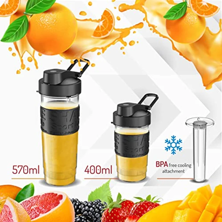 Adler AD 4081 Standmixer, Smoothie-Maker, 800W, inkl. 2 Sportflaschen, Edelstahl, schwarz – Bild 6