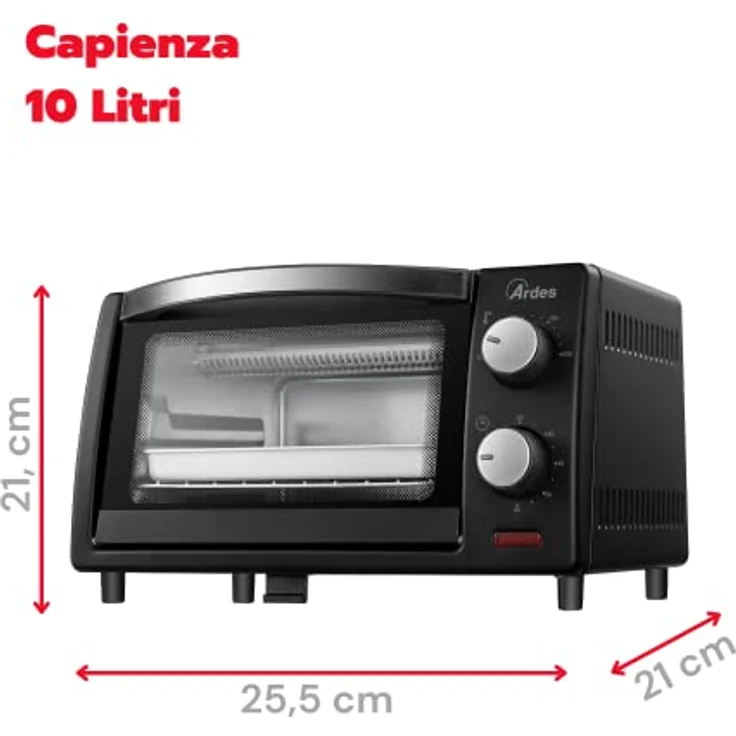ARDES - AR6211B Elektrischer Kleinbackofen Fassungsvermögen 10 Liter Mit Innenbeleuchtung Regulierbarem Thermostat und Timer mit doppeltem Glas Automatischer Abschaltung - Mit Zubehörteilen – Bild 4